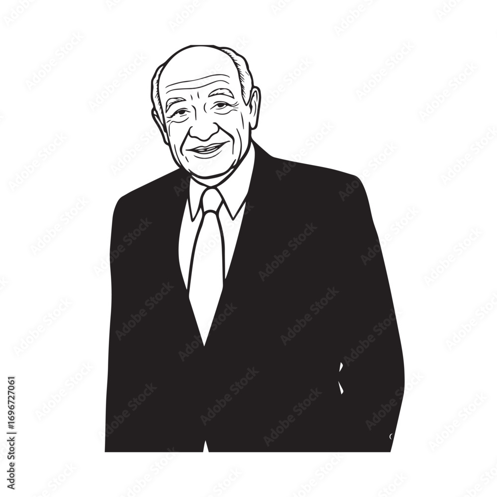 Old person in formal suit black and white vector illustration portrait elegant classic digital artwork