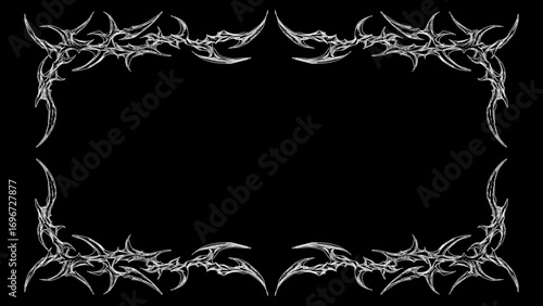 Neo tribal frames, grunge cyber gothic style symmetrical shape, dark futuristic abstract border vector design