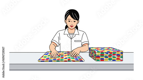 Crafting Puzzle: A focused individual meticulously arranges puzzle pieces on a table, showcasing concentration and patience in assembling the multi-colored blocks.