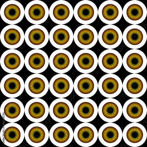 Seamless geometric pattern with circular shapes resembling hazel eyes. Symmetrical design with natural brown-green gradient tones creates an abstract yet organic optical effect. Square vector backgrou