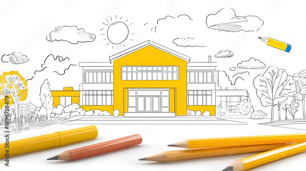 Obraz premium Architectural sketch of modern building