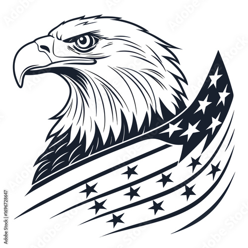 Bald Eagle Head with American Flag Stars and Stripes Line Art bird raptor