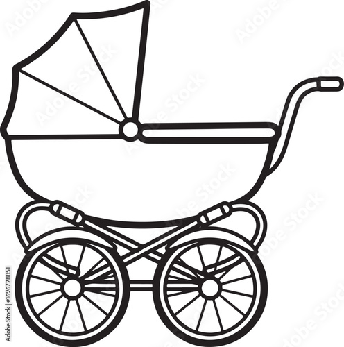 Vintage baby carriage vector illustration in black and white suitable for design projects