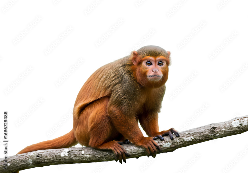 Obraz premium Golden Lion Tamarin Monkey on Branch isolated on transparent background
