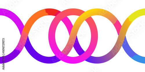 Abstract colorful gradient dna helix structure with interwoven loops on white background