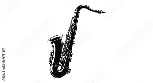 a saxophone depicted in black and white silhouette