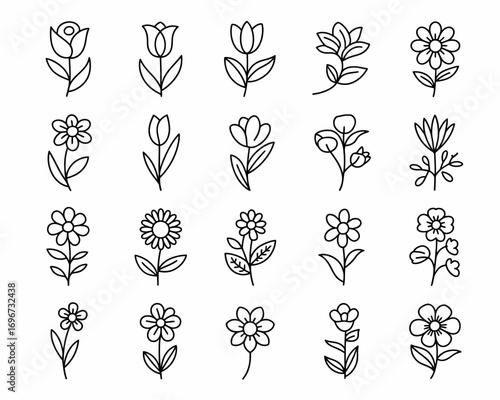 Minimalist hand drawn flower icons set scalable vector illustration for design projects