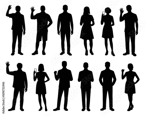 Diverse black silhouette people collection vector illustration scalable graphic design