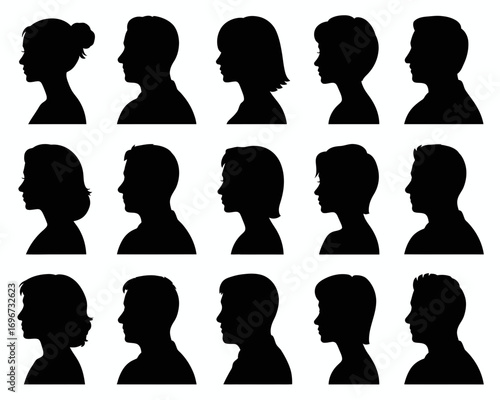 Diverse human head silhouettes profile views vector illustration set scalable eps icon
