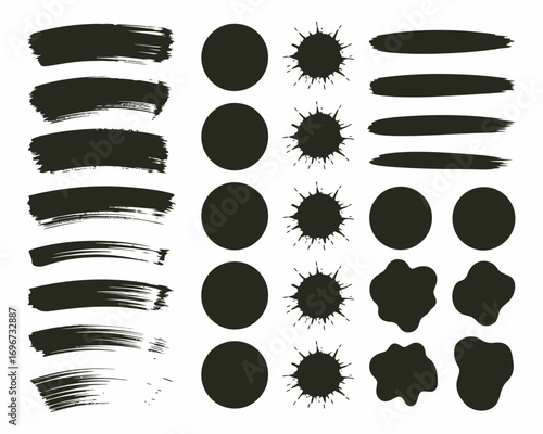 Abstract black paint brush strokes splatter shapes vector illustration scalable graphic design elements