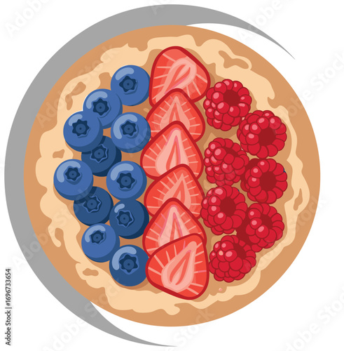 Healthy Oatmeal Bowl with Berries Flat Vector