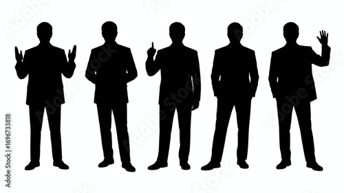 Set of five businessman silhouettes vector illustration scalable icons for business and professional themes