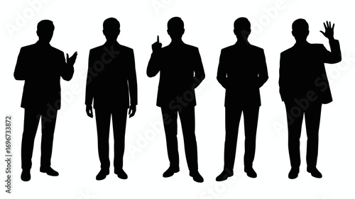 Set of five diverse male business figures silhouettes vector illustration scalable graphic elements