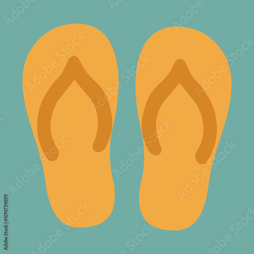 Simple Illustration of Yellow Flip-Flops on Turquoise Background