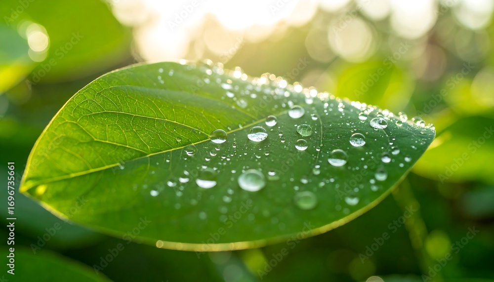 Fototapeta premium A captivating close up showcasing the intricate details of a leaf adorned with raindrops