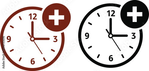 Clock icons with plus signs, symbolizing time management and adding time.