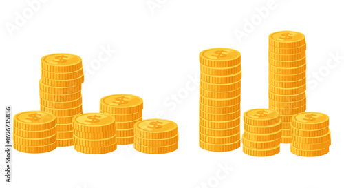 Growing stacks of gold coins showing financial growth and prosperity illustrations