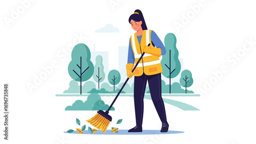 Street Cleaner in Action: A dedicated street cleaner meticulously sweeps the path.