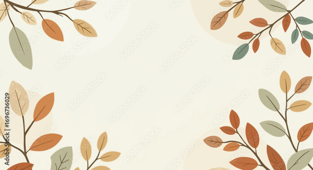 Obraz premium 12 September 2025 Modern flat design style autumn background with clean lines and minimal shapes of foliage featuring warm beige and cream leaves for template