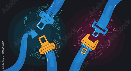 Two seatbelts connecting securely in a dynamic display of safety and connection