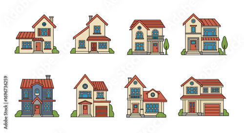 Collection of diverse pixel art residential dwelling illustrations showcasing various architectural styles and designs