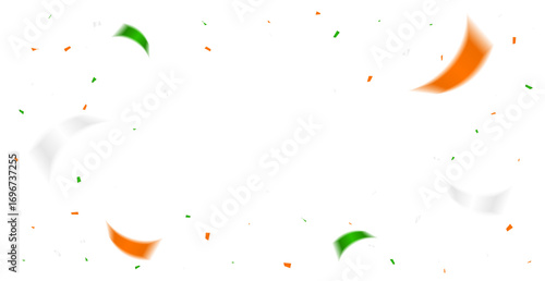 Orange,White and Green Confetti Isolated on Transparent Background. Celebration Event. Birthday. India Flag Color Concept. Vector Illustration