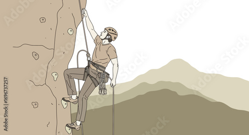 Adventurous Individual Scaling Rock Wall With Climbing Gear During Outdoor Activity