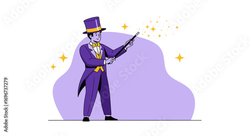 A Charming Magician Using Magical Powers And Creating Sparkling Effects With A Wand