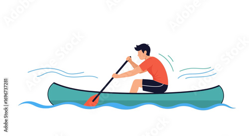 Adventurous Man Paddles A Canoe Across The Water, Enjoying Leisurely Activity