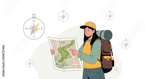 Adventurous Woman Exploring Destinations And Studying Maps To Start Her Journey Plan