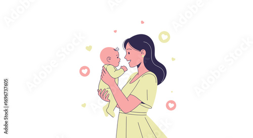 Affectionate Mother And Baby: Illustration Depicting Maternal Bond And Newborn Comfort