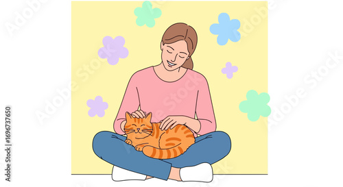 Affectionate Woman Pampering Happy Cat Creating Blissful Moments and Shared Joyful Connection