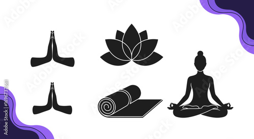 Serene yoga poses and symbols for holistic wellness and inner peace