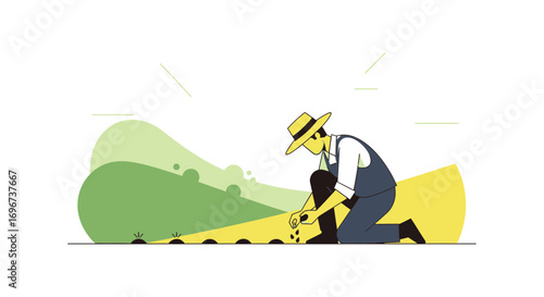 Agrarian Worker Planting Seeds Demonstrating Agricultural Activities and Cultivation Practices
