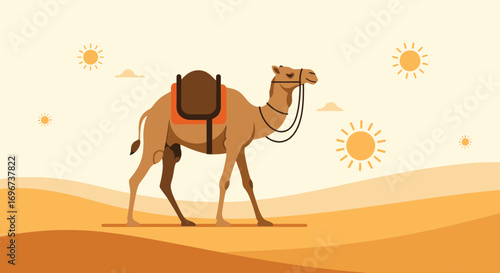 An Artistic Depiction Of A Camel Standing In The Desert Landscape