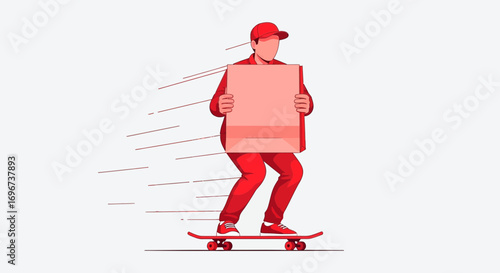 A Delivery Person Skates Fast, Handling a Package for Swift, Modern Distribution.