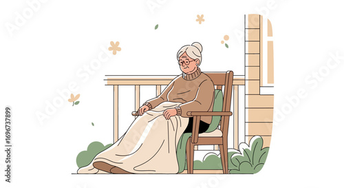 An Elderly Lady Relaxing Outdoors in a Chair, Embracing Serenity and Comfort