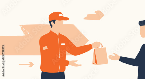 Animated Delivery Illustration Depicting Service Personnel Handing Over Package to Customer