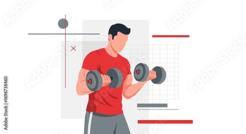 Animated Illustration Of A Man Exercising With Dumbbells For Fitness And Sport