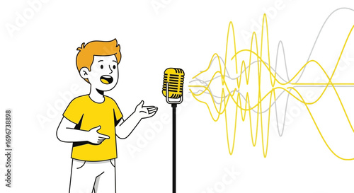 Animated Young Speaker Utilizing A Microphone Presenting Concepts Effectively And Clearly