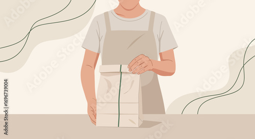 Anonymous Individual Prepares A Package With Gentle Touch And Neutral Aesthetic Presentation