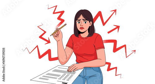 Anxious Student's Problematic Test, Fulfilling Her Educational Challenges With Fear