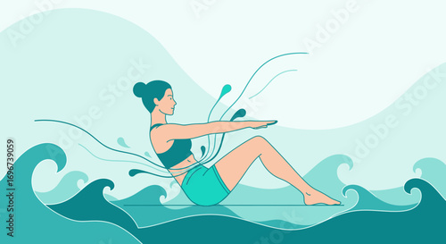 Aquatic Fitness: Woman Performing Exercise While Surrounded by Gentle Wave Structures