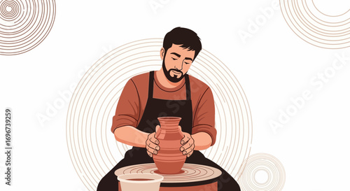 Artisan Crafts Pottery With Focus And Precision Shaping The Clay Beautifully