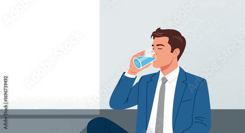 A Well-Dressed Person Drinks Water in Order To Maintain Vitality and Wellness