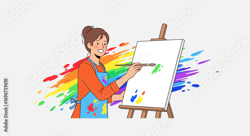 Artist Painting Colorful Art On Canvas With Creative Expression and Imagination Focused