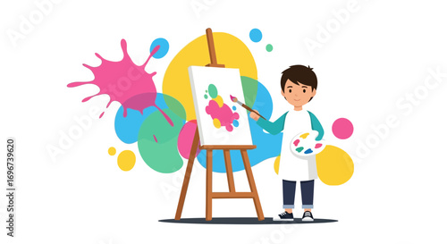 Artist Painting Creative Artwork On Canvas In Colorful Design With Bright Splashes