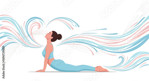 A Woman Practicing Yoga Pose Connected To Abstract Energy Flowing From Her