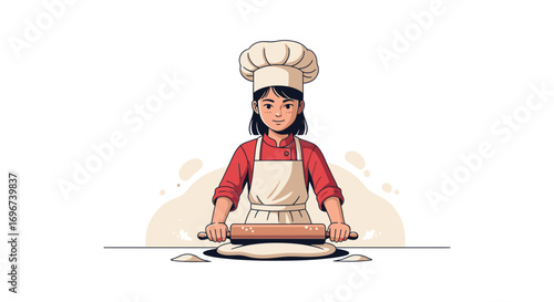 A Young Baker Artistically Rolling Dough, Preparing Delicious Pastries For Culinary Arts