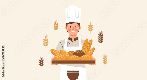 Artistic Baker Presenting Fresh Made Breads, Ready For Gourmet Bakeries and Restaurant Menus